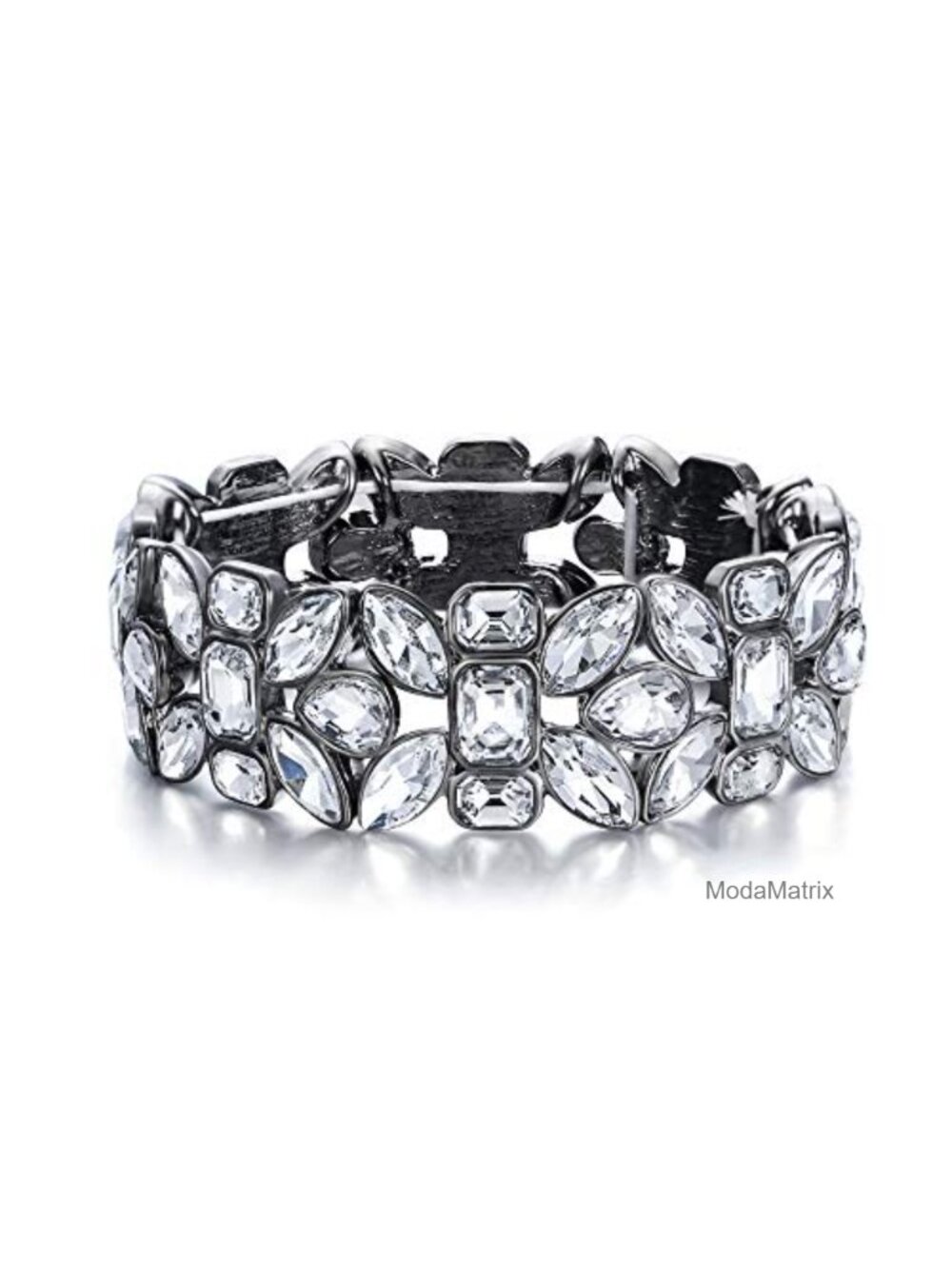 Vintage Crystal Leaf Stretch Bracelet - Elegant Rhinestone Jewelry for Weddings